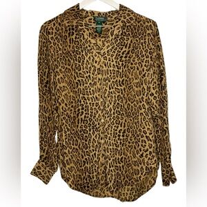Lauren Ralph Lauren 100% Silk Leopard Print Lightweight Long Sleeve Button Up 6